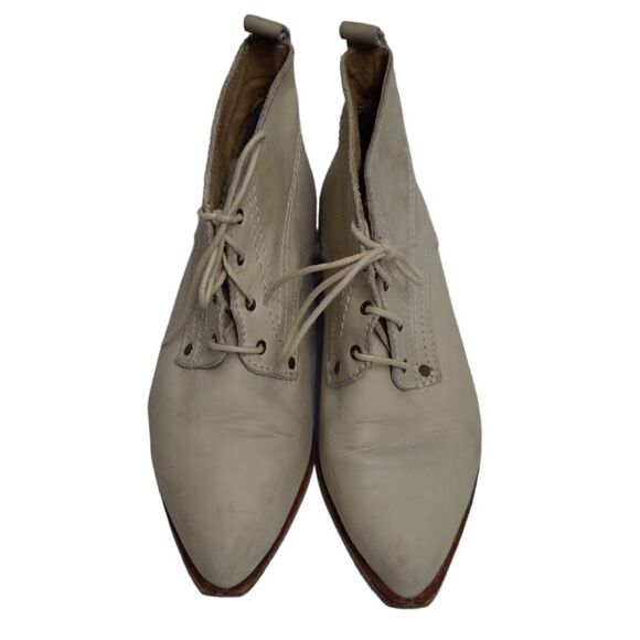 VINTAGE 90s ivory leather lace up ankle pointed‎ toe granny booties 40/9 - Picture 3 of 12